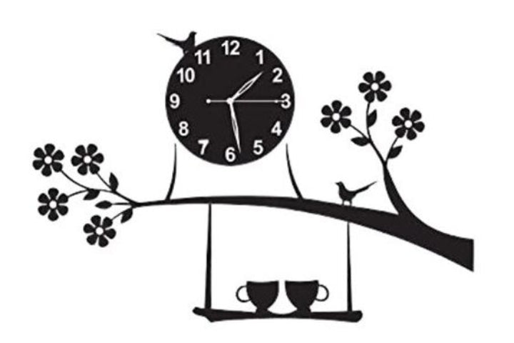 Elegant Bird Branch Wall Clock with Decorative Swing Cups