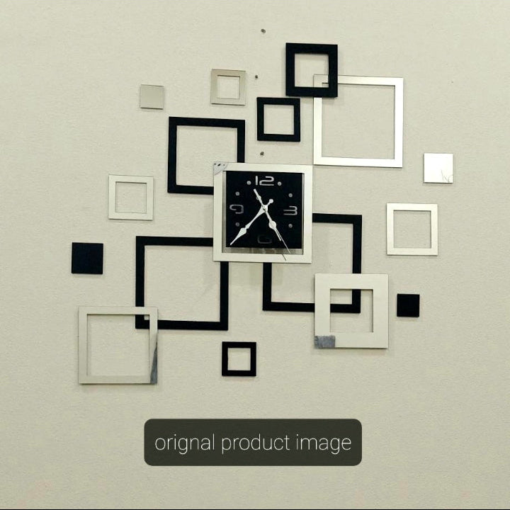 Modern Geometric Abstract Wall Clock - Black & White Frameless Design