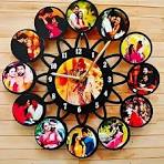 Wooden Wall Clock with 12 Photo Frames